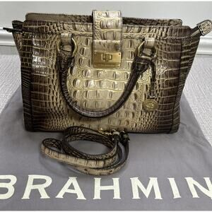 Brahmin Croc-Embossed Tote Shoulder Bag Ombré Brown Gold Mint Designer Dustbag